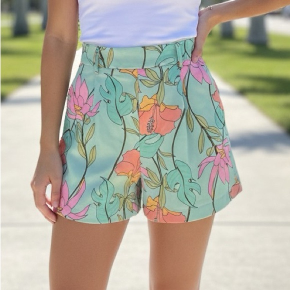 Molly Bracken floral print shorts high rise pleated medium tropical colorful